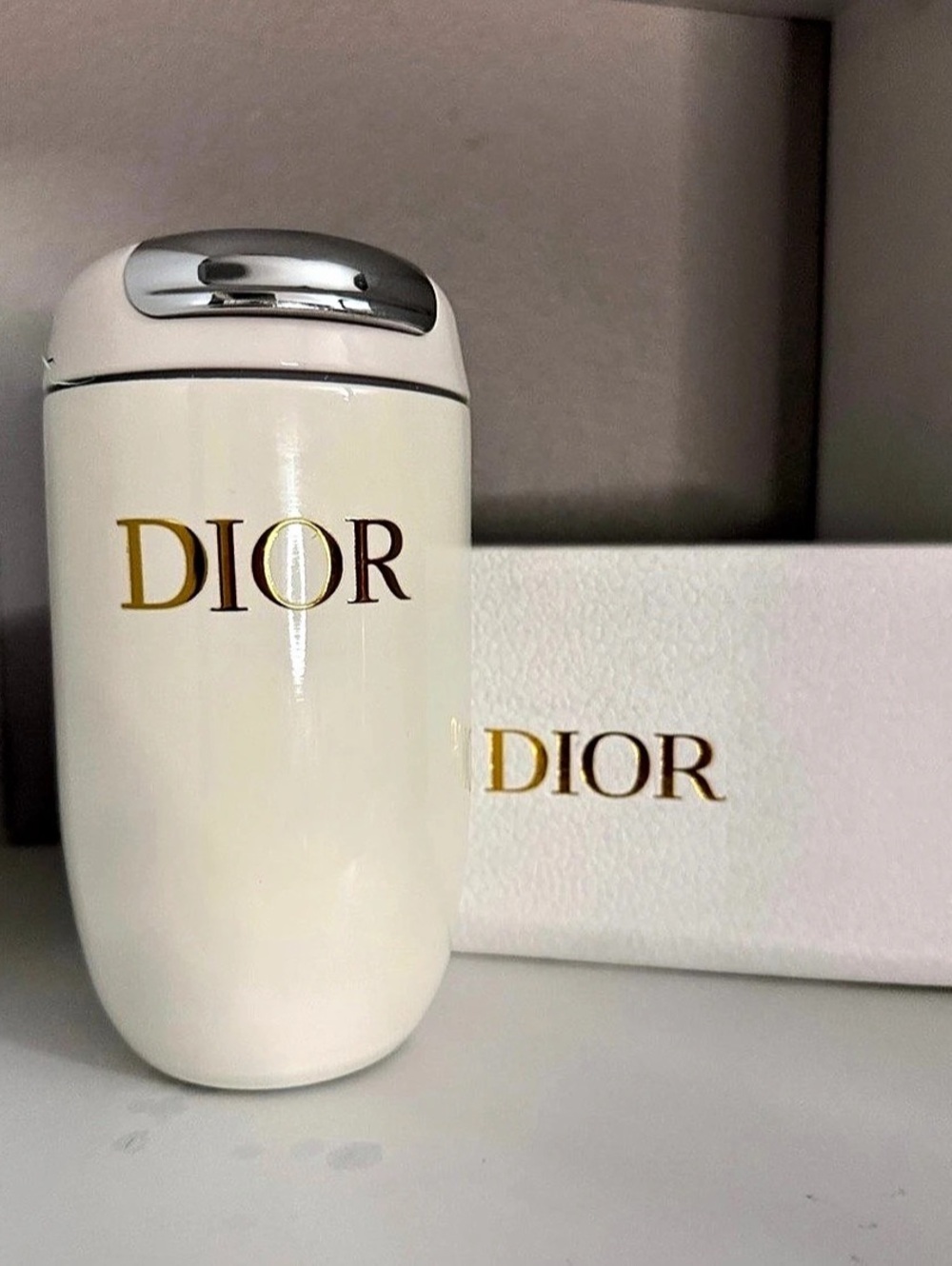 Dior Beauty Stainless Steel Water Bottle Tumbler White and Gold VIP Gift